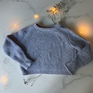 blue cable knit crop sweater